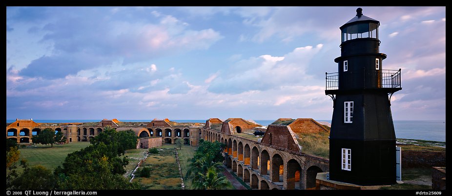 Lighthouse and Fort Jefferson. Dry Tortugas National Park, Florida, USA.