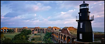 Lighthouse and Fort Jefferson. Dry Tortugas National Park, Florida, USA.