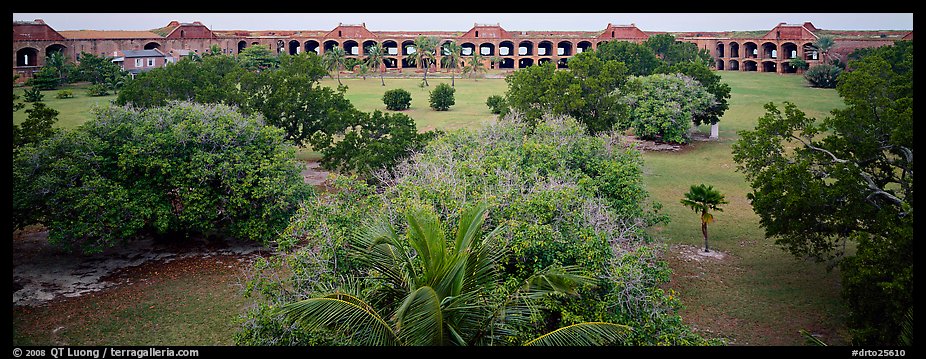 Grassy courtyard of Fort Jefferson. Dry Tortugas  National Park (color)