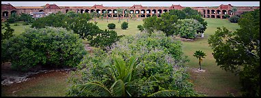 Grassy courtyard of Fort Jefferson. Dry Tortugas  National Park (Panoramic color)