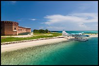 Seaplane and Fort Jefferson. Dry Tortugas National Park, Florida, USA. (color)
