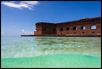 Split view of Fort Jefferson and clear sandy bottom. Dry Tortugas National Park, Florida, USA.