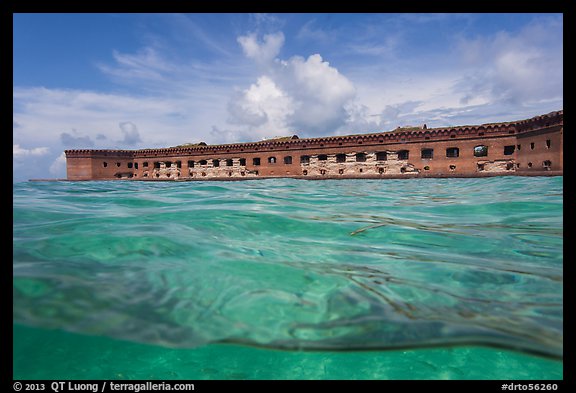 Split view of Fort Jefferson and water with fish. Dry Tortugas National Park (color)