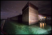 Fort Jefferson corner turret and moat at night. Dry Tortugas National Park, Florida, USA. (color)