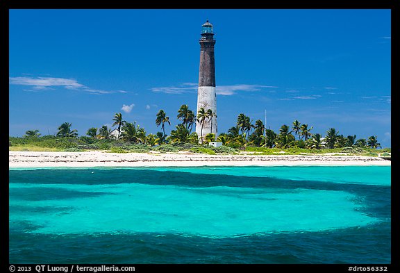 Loggerhead Light and turquoise waters, Loggerhead Key. Dry Tortugas National Park, Florida, USA.