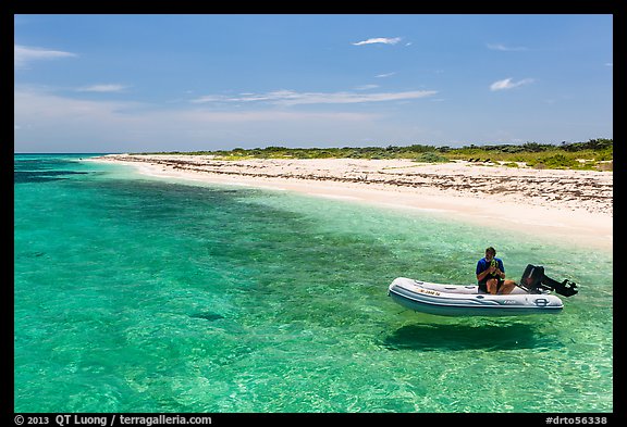 Dinghy on clear waters, Loggerhead Key. Dry Tortugas National Park, Florida, USA.
