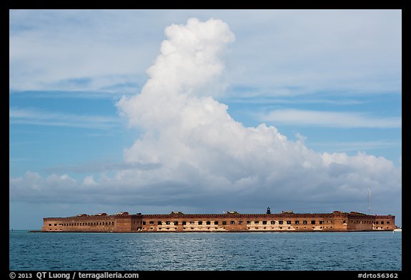 Fort Jefferson and cloud seen from the West. Dry Tortugas National Park, Florida, USA.