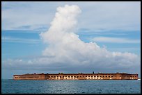 Fort Jefferson and cloud seen from the West. Dry Tortugas National Park, Florida, USA. (color)