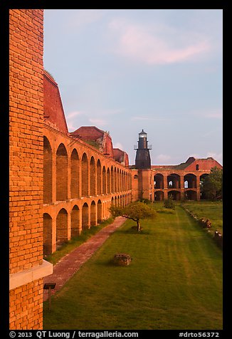 Fort Jefferson, harbor light, interior courtyard at sunset. Dry Tortugas National Park, Florida, USA.