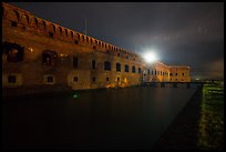 Fort Jefferson at night with Harbor Light. Dry Tortugas National Park, Florida, USA.