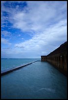 Sky, seawall and moat on windy day. Dry Tortugas National Park, Florida, USA. (color)