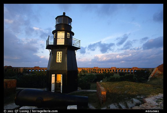 Fort Jefferson harbor light, sunrise. Dry Tortugas National Park (color)