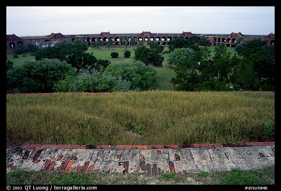 Grassy interior of Fort Jefferson. Dry Tortugas National Park, Florida, USA.