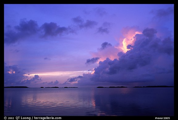 Clearing storm on Florida Bay seen from the Keys, sunset. Everglades National Park, Florida, USA.