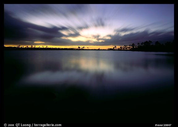 Dusk at Pine Glades Lake, with blured water and clouds. Everglades  National Park (color)