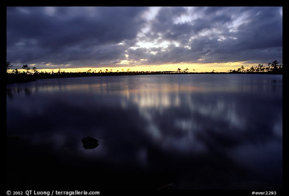 Stormy sunset at Pine Glades Lake. Everglades National Park, Florida, USA.