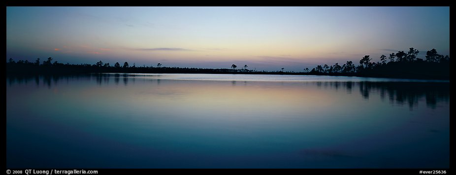 Lake with trees on horizon, dusk. Everglades  National Park (color)