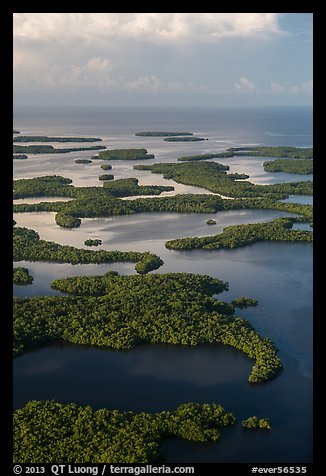 Aerial view of Ten Thousand Islands and coast. Everglades National Park, Florida, USA.