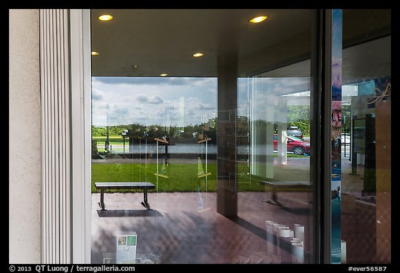 Marsh, Royal Palms Visitor Center window reflexion. Everglades National Park, Florida, USA.