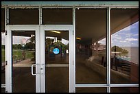 Florida Bay and lawn, Flamingo visitor center window reflexion. Everglades National Park ( color)