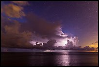 Lightening over Florida Bay seen from the Keys at night. Everglades National Park, Florida, USA.