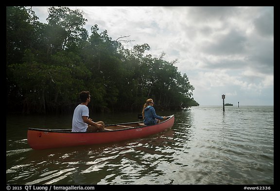 Couple canoeing towards Florida Bay. Everglades National Park (color)