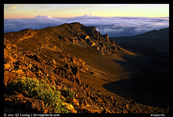 Haleakala crater from White Hill at sunrise. Haleakala National Park, Hawaii, USA.