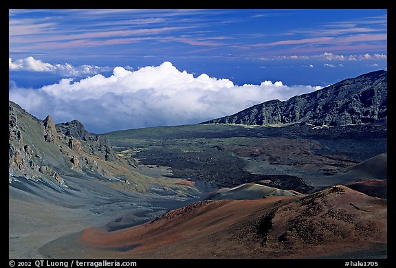 Clouds and Haleakala crater. Haleakala National Park, Hawaii, USA.