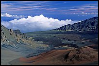 Clouds and Haleakala crater. Haleakala National Park, Hawaii, USA.