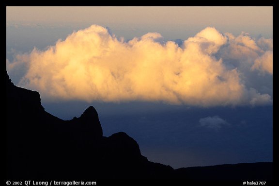 Clouds and Haleakala crater, evening. Haleakala National Park, Hawaii, USA.