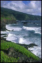 Seascape with waves and coastline, and cliffs,  Kipahulu. Haleakala National Park, Hawaii, USA.