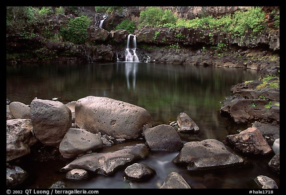 Waterfall in Ohe o gorge, evening. Haleakala National Park, Hawaii, USA.