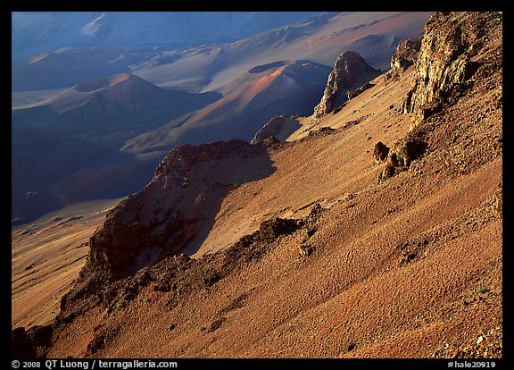 Haleakala crater slopes and cinder cones at sunrise. Haleakala National Park, Hawaii, USA.