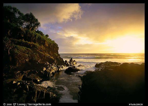 Ohe o Stream flows into the Pacific at sunrise. Haleakala National Park, Hawaii, USA.