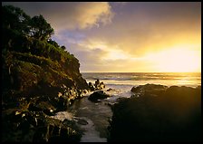 Ohe o Stream flows into the Pacific at sunrise. Haleakala National Park, Hawaii, USA.