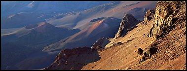 Volcanic landscape inside Haleakala Crater. Haleakala National Park (Panoramic color)