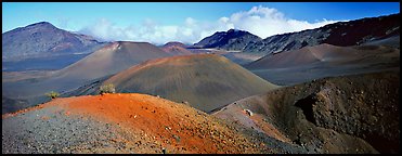 Volcanic scenery with colorful ash inside Haleakala crater. Haleakala National Park (Panoramic color)