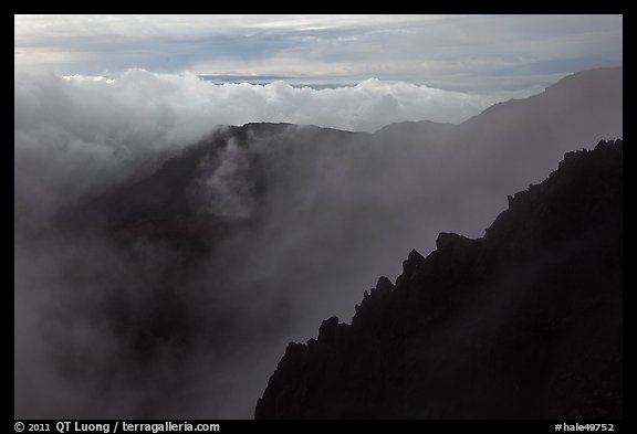 Ridges and clouds, Haleakala crater. Haleakala National Park, Hawaii, USA.