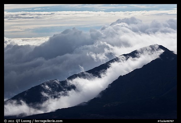 Crater ridges with clouds. Haleakala National Park, Hawaii, USA.