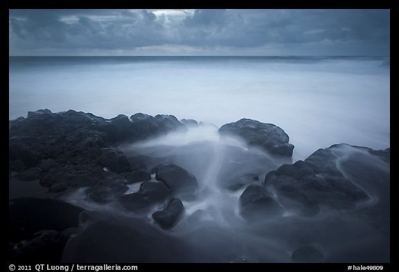 Long exposure of ocean and rocks, Kuloa Point. Haleakala National Park (color)