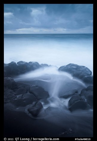 Surf, rocks, ocean and clouds, long exposure. Haleakala National Park (color)