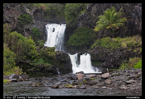 Waterfalls during high water,  Seven Sacred Pools. Haleakala National Park (color)