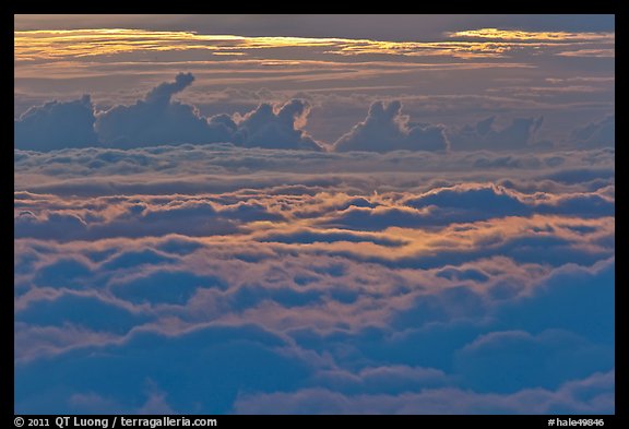 Sea of clouds at sunset. Haleakala National Park, Hawaii, USA.