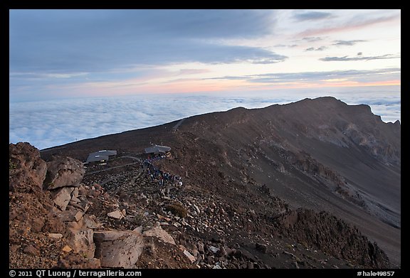 Haleakala crater with tourists gathered for sunrise. Haleakala National Park (color)