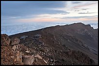 Haleakala crater with tourists gathered for sunrise. Haleakala National Park, Hawaii, USA. (color)