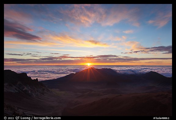 Sun rising, Haleakala Crater. Haleakala National Park, Hawaii, USA.