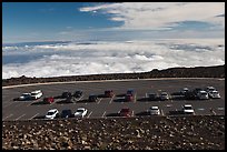 Parking lot, Halekala Crater summit. Haleakala National Park, Hawaii, USA.