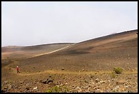 Visitor looking, Haleakala Crater in clouds. Haleakala National Park ( color)