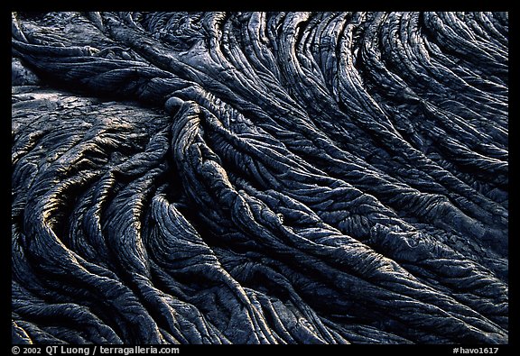 Pattern of fabric-like hardened pahoehoe lava. Hawaii Volcanoes National Park, Hawaii, USA.