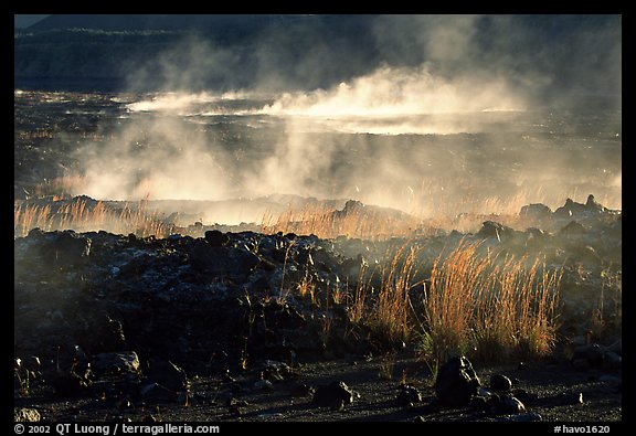 Fumeroles and lava near Halemaumau. Hawaii Volcanoes National Park, Hawaii, USA.